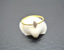 14K Solid Yellow Gold Marquise Shape Ring (Size- 7 No) With Diamond Stone Studded, SGTAN-1282, Sold By 1 Pcs.