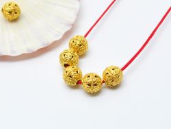 18K Solid Yellow Gold Round Ball Shape Textured Finished 7,0mm Bead, SGTAN-0065, Sold By 1 Pcs.