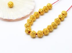 18K Solid Yellow Gold Roundel Shape  Textured Finishing 7X6 mm Bead, SGTAN-0155, Sold By 1 Pcs.