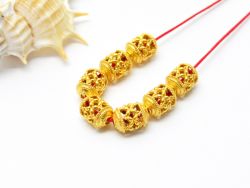 18K Solid Yellow Gold Drum Shape  Textured Finishing 7X9 mm Bead, SGTAN-0156, Sold By 1 Pcs.