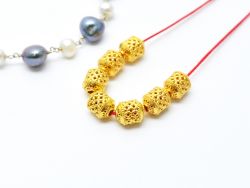 18K Solid Yellow Gold Drum Shape Plain Textured Finishing 8X6,5mm Bead, SGTAN-0165, Sold By 1 Pcs.