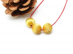 18K Solid Yellow Gold Round Ball Shape Plain Lining Finishing 11mm Bead, SGTAN-0303, Sold By 1 Pcs.