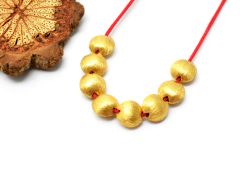 18K Solid Yellow Gold Puff Coin Shape Brushed Finishing, 6mm Plain Bead, SGTAN-0418, Sold By 1 Pcs.