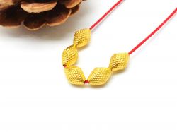 18K Solid Yellow Gold Drum Shape Textured Finishing 8,5X5,5mm Bead, SGTAN-0431, Sold By 3 Pcs.