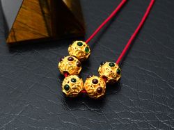 18K Solid Yellow Gold Roundel Shape 8X8 mm Bead With Stone Studded, SGTAN-0620, Sold By 1 Pcs.
