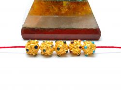 18K Solid Yellow Gold Handmade Roundel Shape 8X8 mm Bead With Stone Studded, SGTAN-0673, Sold By 1 Pcs.
