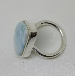 Handmade Sterling Silver Natural Larimar Ring With Blue Gemstone 