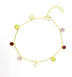 Handmade 925 Sterling Gold Bracelet With Multi Stones in 17cm+3cm -  4mm,Sold By 1pcs  