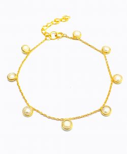 925 Sterling Gold 17cm+3cm Bracelet Studded With Pearl Stone  - 4mm 