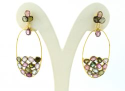 Beautiful 925 Sterling  Silver Earring Studded With Multi Tourmaline, Chandelier, Natural Tourmaline - 5.6cm
