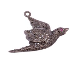 925 Sterling Silver Pave Diamond Pendant in Bird Shape - 30X21 mm Size - F-50
