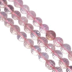 Rose Quartz  Faceted(Checker Board) Beaded Beads in 10mm Round Ball Shape 
