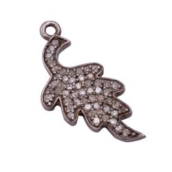 925 Sterling Silver Pave Diamond Charm, Leaf Shape-22.00x9.00 mm Size, Black Rhodium Plating. Sold By 1 Pcs, F-122