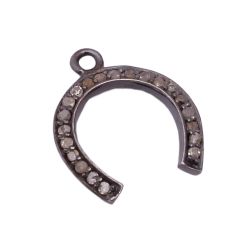 925 Sterling Silver Pave Diamond Charm, Horse Shape-15.00x22.00 mm Size, Black Rhodium Plating. Sold By 1 Pcs, F-142