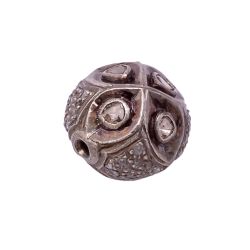 925 Sterling Silver Pave Diamond Beads With Polki Diamonds, Roundel Shape-10.00 mm Size, Black Rhodium Plating. Sold By 1 Pcs, F-146