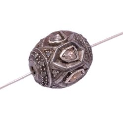 925 Sterling Silver Pave Diamond Beads In Roundel Shape With 10.00 MM Size , F-147