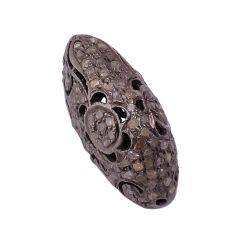 925 Sterling Silver Pave Diamond Beads In Black Rhodium Plating, 23X13MM Size, F-157
