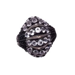 925 Sterling Silver Roundel  Shape Pave Diamond Bead With Natural White Topaz Stone.