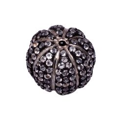 925 Sterling Silver Ball Shape Natural white Topaz Stone Pave Diamond Bead.