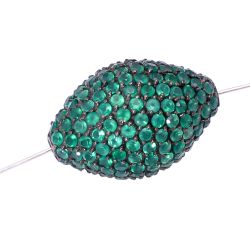 925 Sterling Silver Pave Diamond Bead With Natural Green Onyx  Stone In Oval Trump Shape.