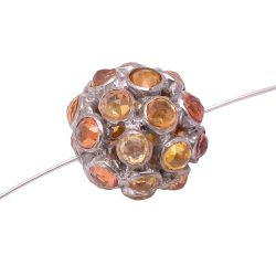 925 Sterling Silver Pave Diamond Bead With Natural Multi Sapphire Stone In Round Shape.