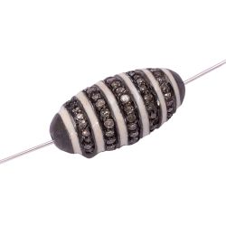 925 Sterling Silver Round Shape White Enamel Pave Diamond Bead.
