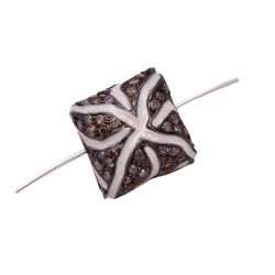 925 Sterling Silver Pave Diamond Bead With White Enamel In Round Shape.