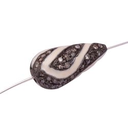 925 Sterling Silver Drop Shape Pave Diamond Bead With White Enamel.