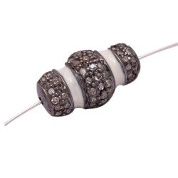 925 Sterling Silver White Enamel In Bone Shape Pave Diamond Bead.