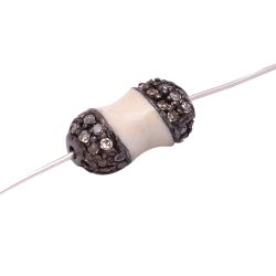 925 Sterling Silver Bone Shape White Enamel Pave Diamond Bead.