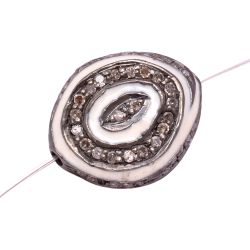 925 Sterling Silver Fnacy Shape Pave Diamond Bead With White Enamel .
