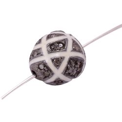 925 Sterling Silver Pave Diamond Bead - Fancy Shape and White Enamel.