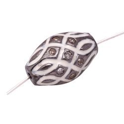 925 Sterling Silver Drum Shape Pave Diamond Bead With White Enamel.