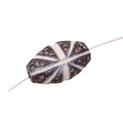 925 Sterling Silver White Enamel In Drum Shape Pave Diamond Bead.