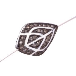 925 Sterling Silver Pave Diamond Bead With  NWhite Enamel (Fancy Shape).