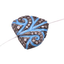 925 Sterling Silver (Heart Shape) Sky Blue Enamel Pave Diamond Bead.