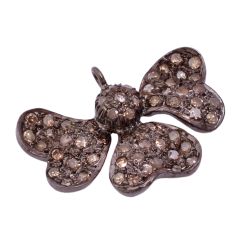 925 Sterling Silver Pave Diamond Pendant - Butterfly in Shape - 25X18mm  Size 