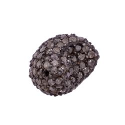 925 Sterling Silver Pave Diamond Bead With Black Rhodium Plated - F-57