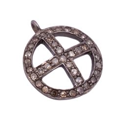 925 Sterling Silver Pave Diamond Pendant With Black Rhodium Plating - 17X14 MM, F-61