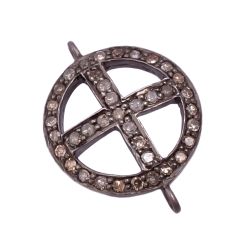 925 Sterling Silver Pave Diamond Connector in Cross Shape - 20X24 MM, F-62