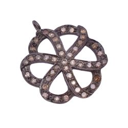 925 Sterling Silver Pave Diamond Pendant in Flower Shape - 25X21 MM Size , SGGRC-128