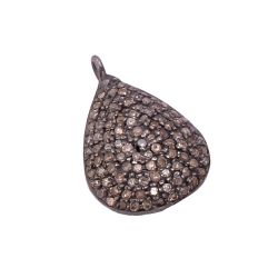 925 Sterling Silver Pave Diamond Pendant With Black Rhodium Plating - 19X12MM, F-66