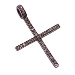 925 Sterling Silver Pave Diamond Charm In Black Rhodium Plating - F-94