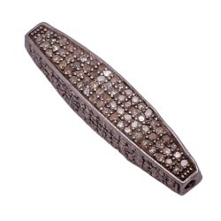 925 Sterling Silver Pave Diamond Beads With Black Rhodium Plating, 34X17MM - F-97