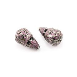 925 Sterling Silver Pave Diamond Bead With Sapphire Stone In Drop Shape.