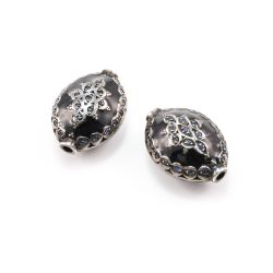 925 Sterling Silver Marquise  Shape Pave Diamond Bead With Natural Sapphire Stone.