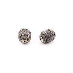 925 Sterling Silver Natural Sapphire Stone In  Oval Fancy Shape Pave Diamond Bead.