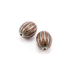 925 Sterling Silver Pave Diamond Bead With Oval Shape Natural Yellow Sapphire  Stone.