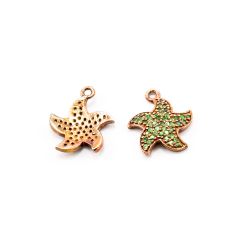 925 Sterling Silver Pave Diamond Pendant With Tsavorite Stone In StarFish  Shape.