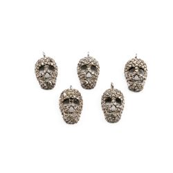 925 Sterling Silver 19.00x10.50mm Pave Diamond Pendant In Skull Shape.